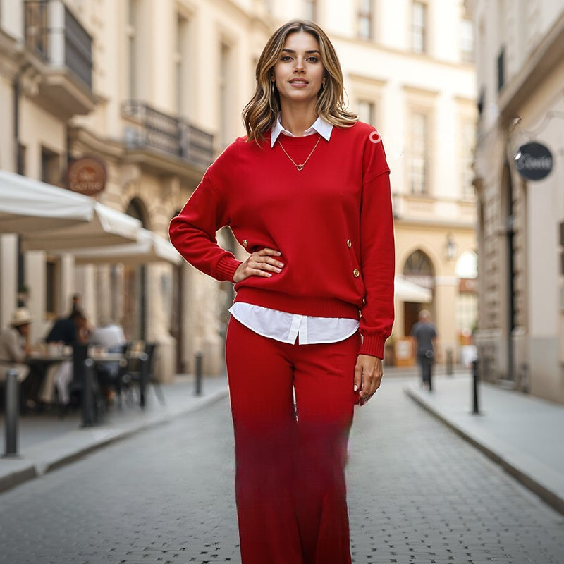 Damski dwuczęściowy komplet dresowy z bluzą i spodniami o prostych nogawkach